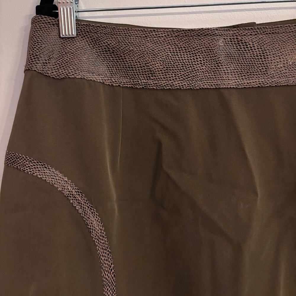 Vera Crutina Silk Skirt 14 Brown Snake Belt Sheer Panel Midi Boho Festival - Picture 3 of 7